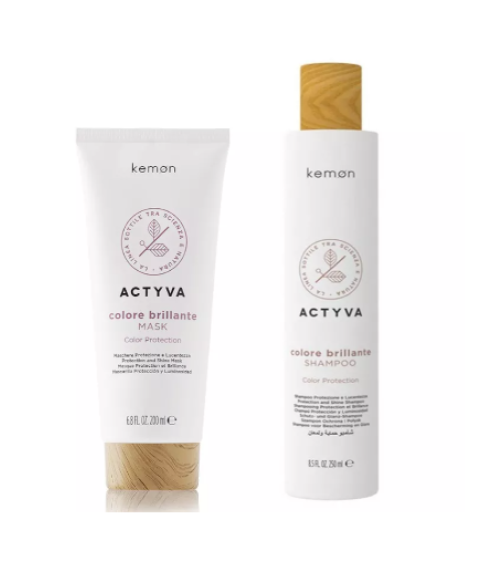Zestaw Do Włosów Farbowanych: Maska 200ml + Szampon 250ml Kemon Actyva Colore Brillante