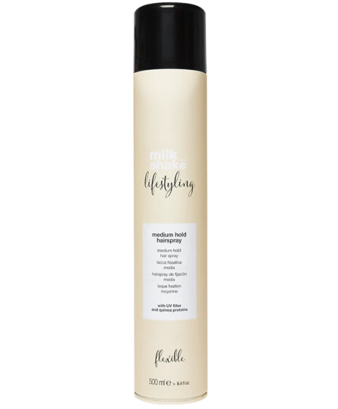 Lakier do włosów z masłem shea, olejem arganowym i pantenolem Milk Shake Lifestyling Medium 500ml